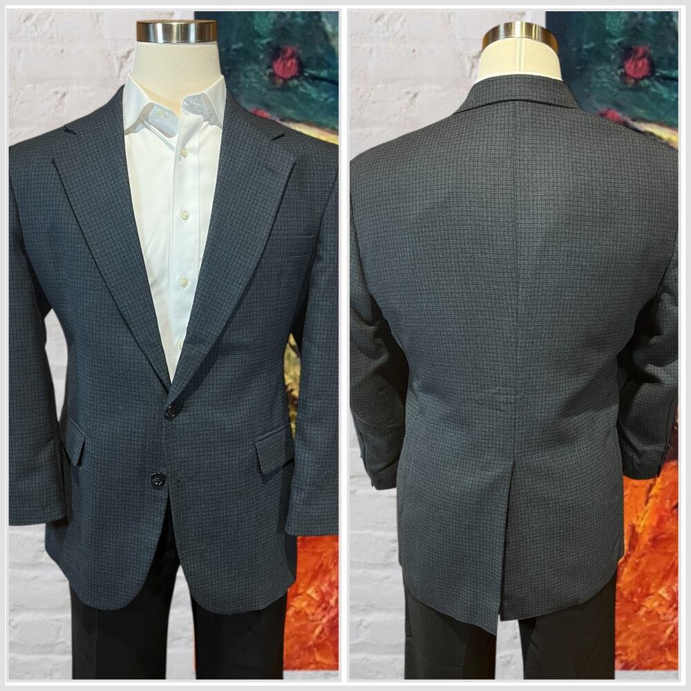 Vtg Haggar Collection 42R Blue Black Micro-Check Plaid Blazer Sport Coat Jacket - Picture 5 of 14